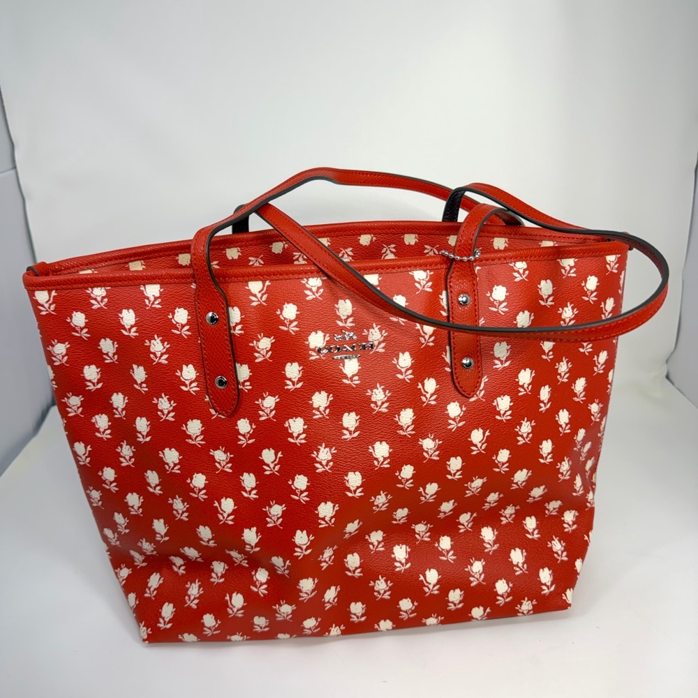 Coach Red and White Floral Tote Bag